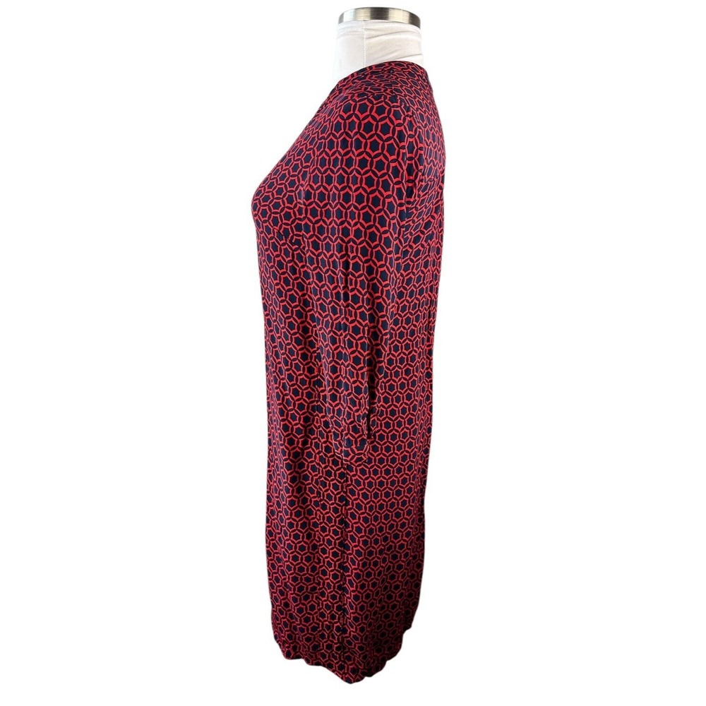 Boden V-Neck Geo Print 3/4 Sleeve Shift Dress Red & Navy Size 10 *Missing Belt* - Picture 9 of 16